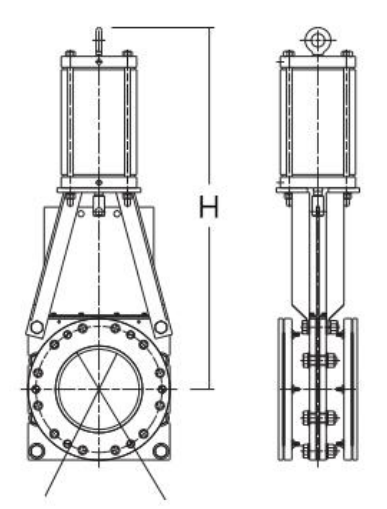 法蘭式氣動(dòng)無隙閘閥結(jié)構(gòu)示意圖